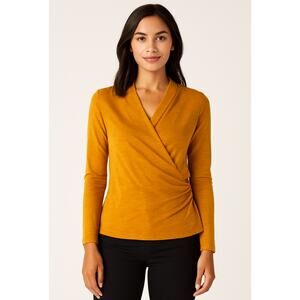 Liverpool Los Angeles Slub Jersey Faux Wrap Top S Rich Gold Modal Cotton NWT